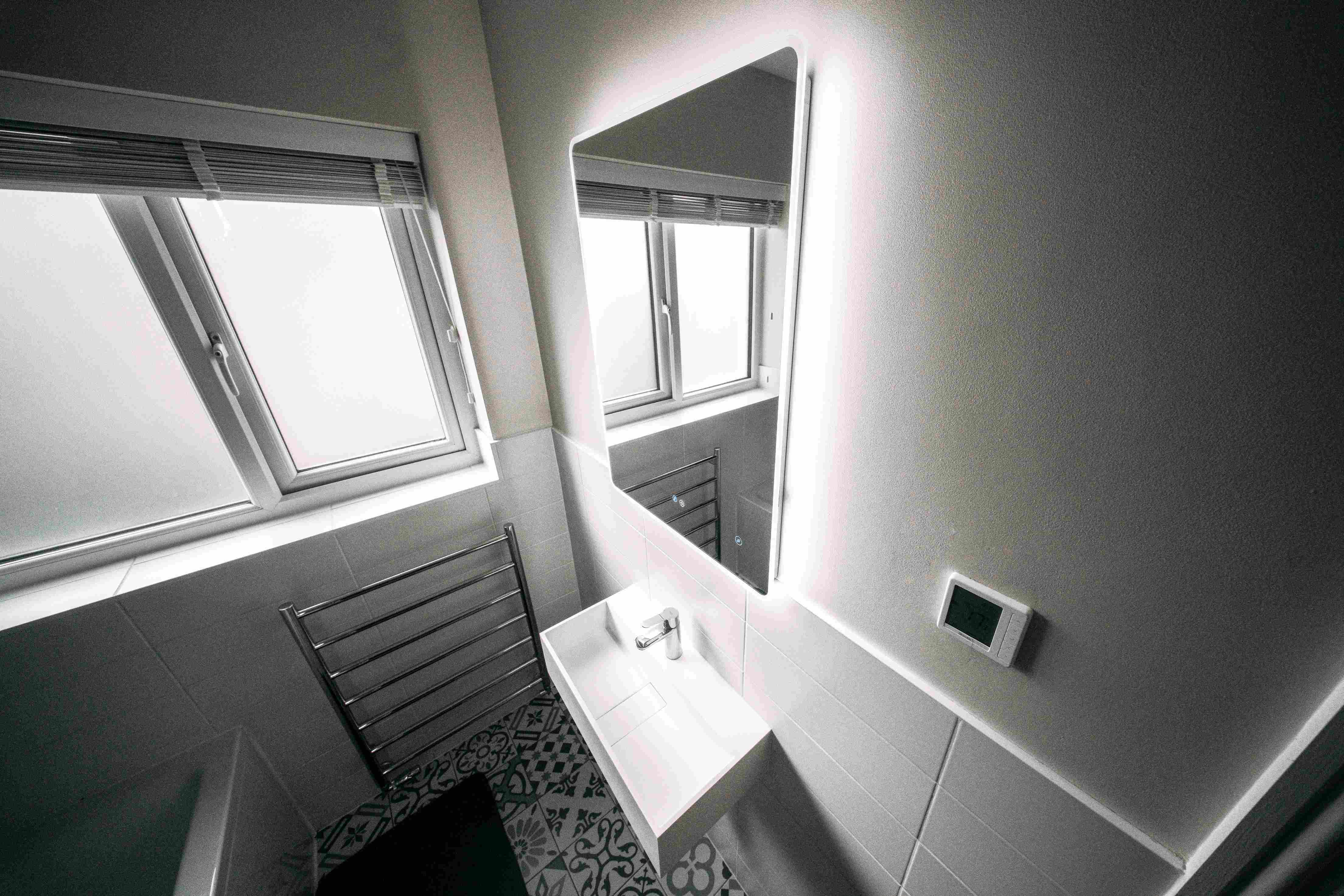 Vanity zone with illuminated LED mirror